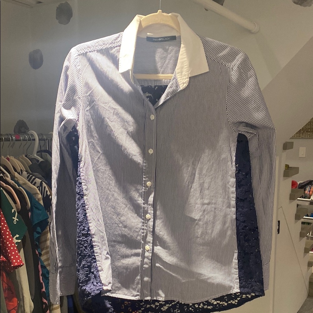 Penny back Striped Button-Up Shirt with Lace back stunning piece size medium